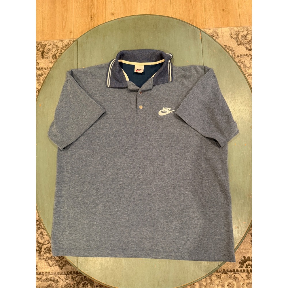 Vintage Nike Polo Shirt Mens XL Blue Heathered Cotton Made in USA Futura Logo - Picture 1 of 7